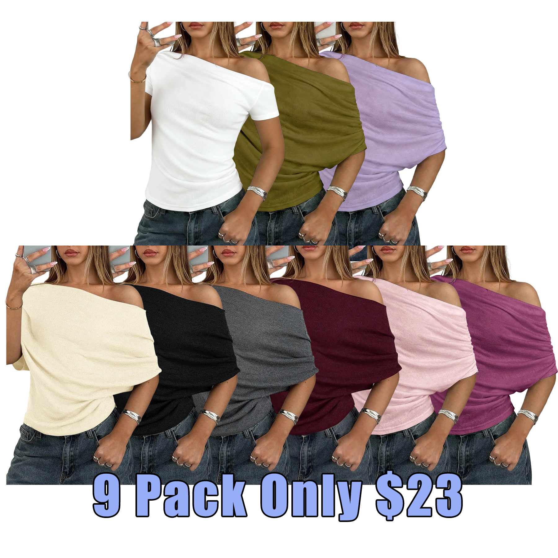 Women’s Asymmetric Neck Knit Tee – Slim Fit Everyday Top