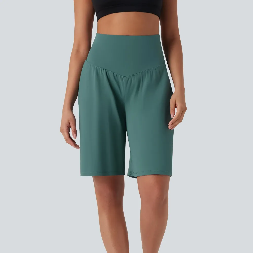 Airy High Waisted Pockets Cool Touch Yoga Bermuda Shorts