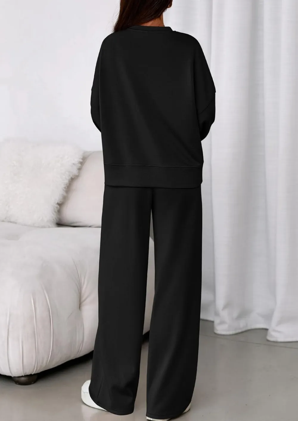 2 Piece Sets For Women Fall Trendy Long Sleeve Sweatshirt Wide Leg Pants Loungewear Set