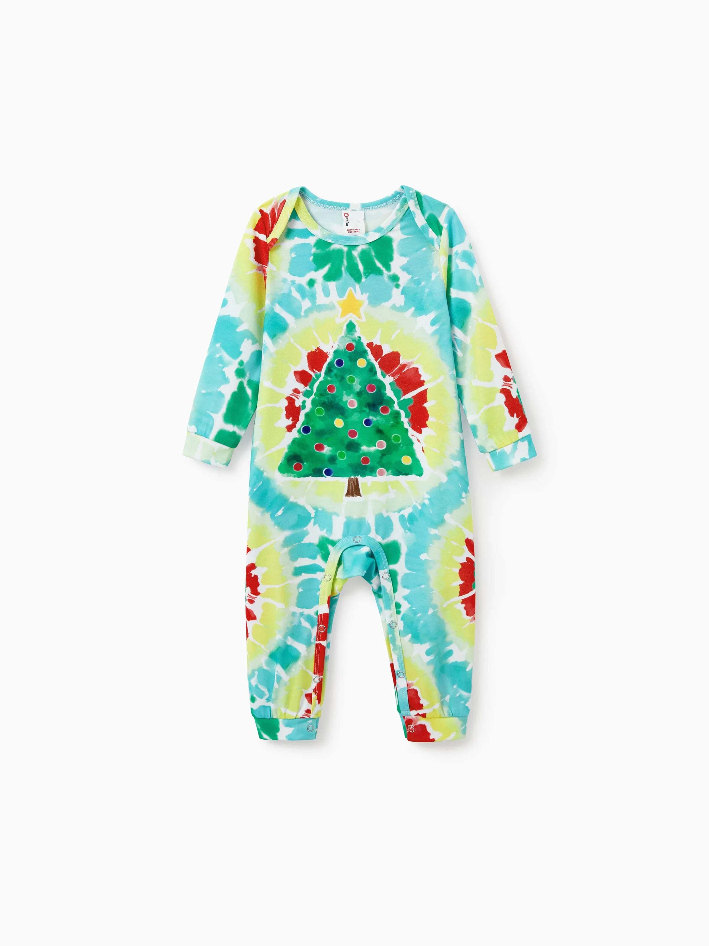 Christmas Matching Family Pajamas Set Colorful Christmas Tree Print PJS with Christmas Socks Multi-color