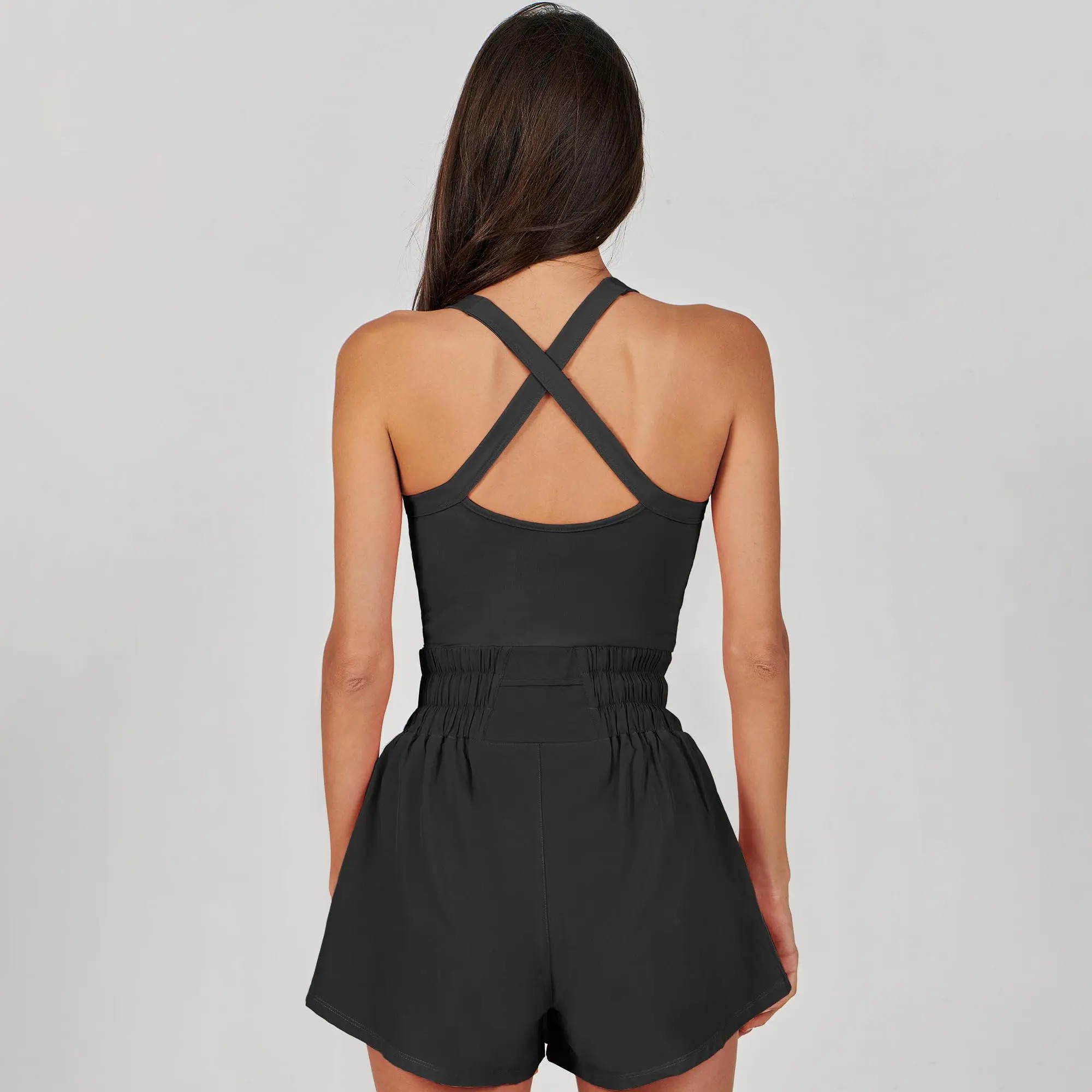 Women’s Athletic Tennis Dress – Sleeveless Mini Skort Romper