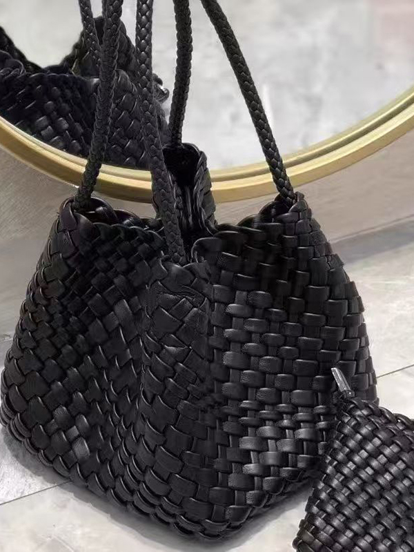 Solid Color Split-Joint Woven Handbags Bags