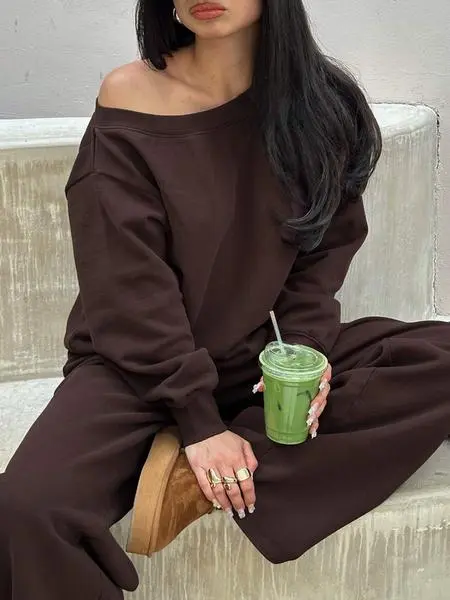 Women Off the Shoulder Long Sleeve Jumper & Pants 2 Piece Set