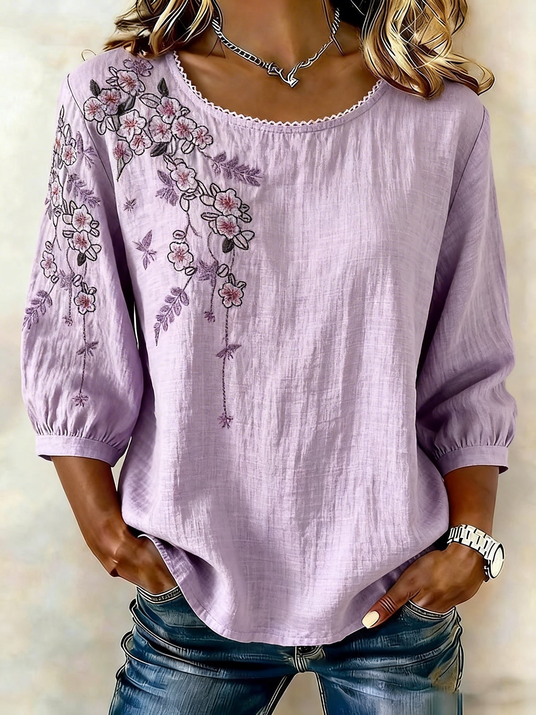 Women Embroidered Cotton Linen Tops- Fast Shipping