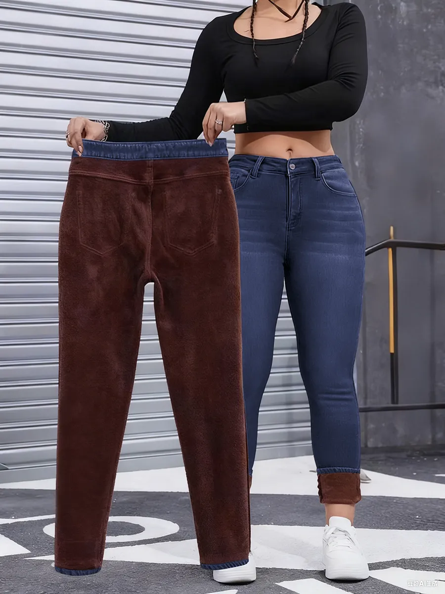 Women's Fall Winter Fleece Lined Denim Jeans