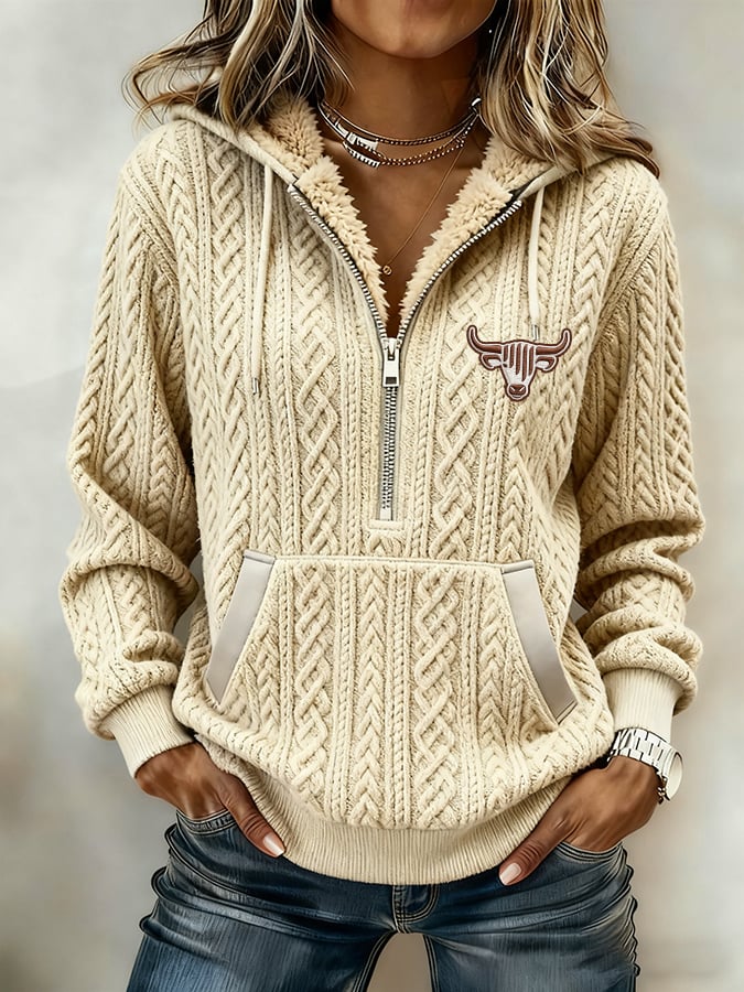 Women's Retro Western Style Zip-Up Hoodie