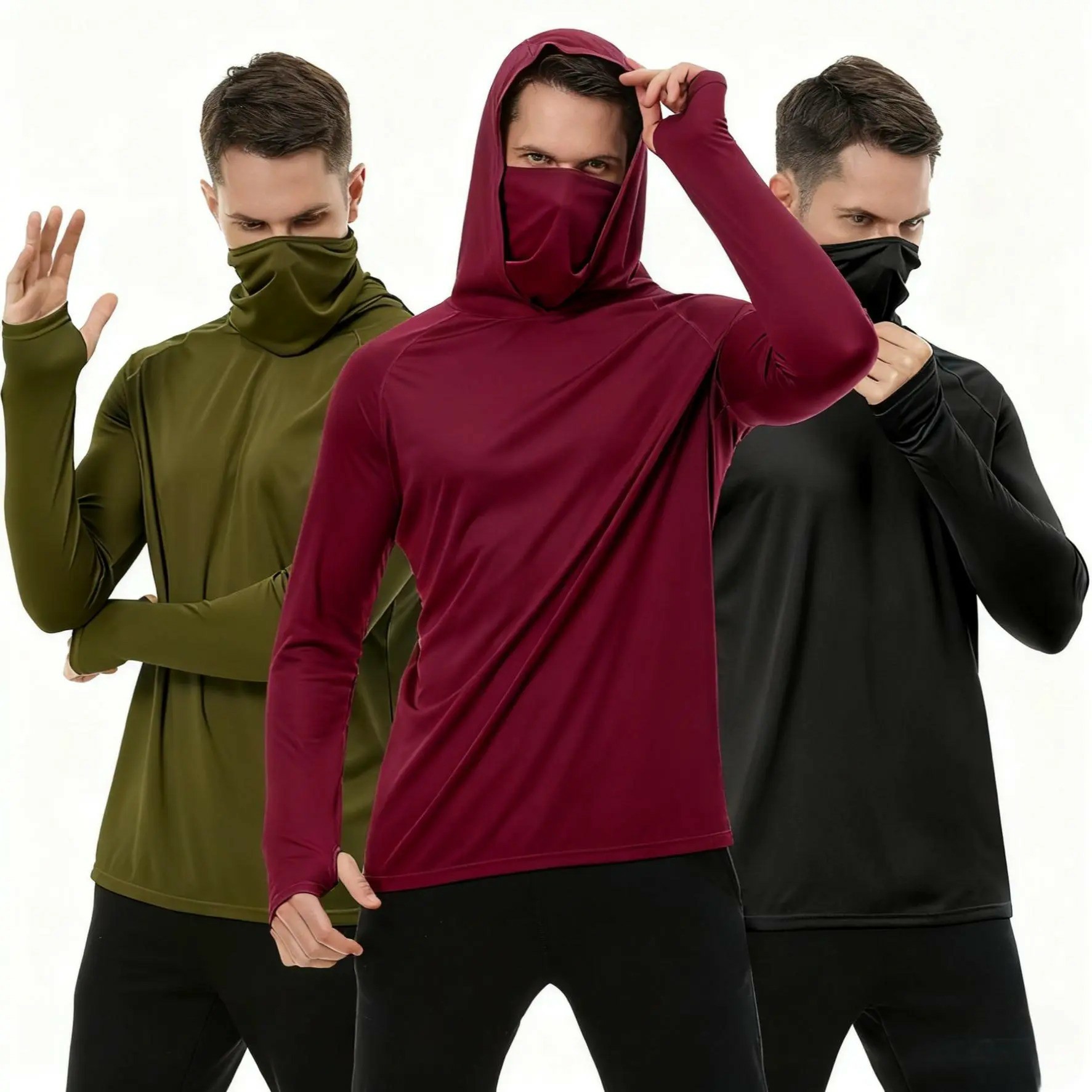 Men's UPF Performance Hoodie Shirt Set with Face Cover – Long Sleeve Sun Protection Tops