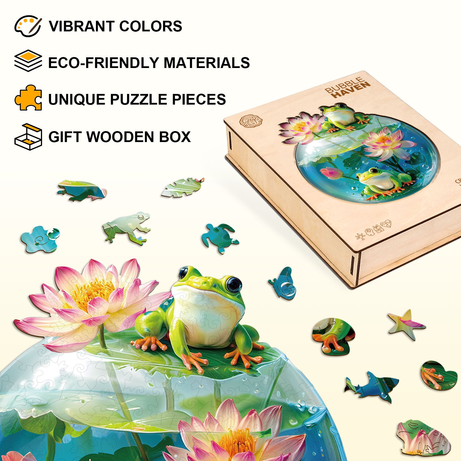 Bubble Haven Frog Wooden Jigsaw Puzzle