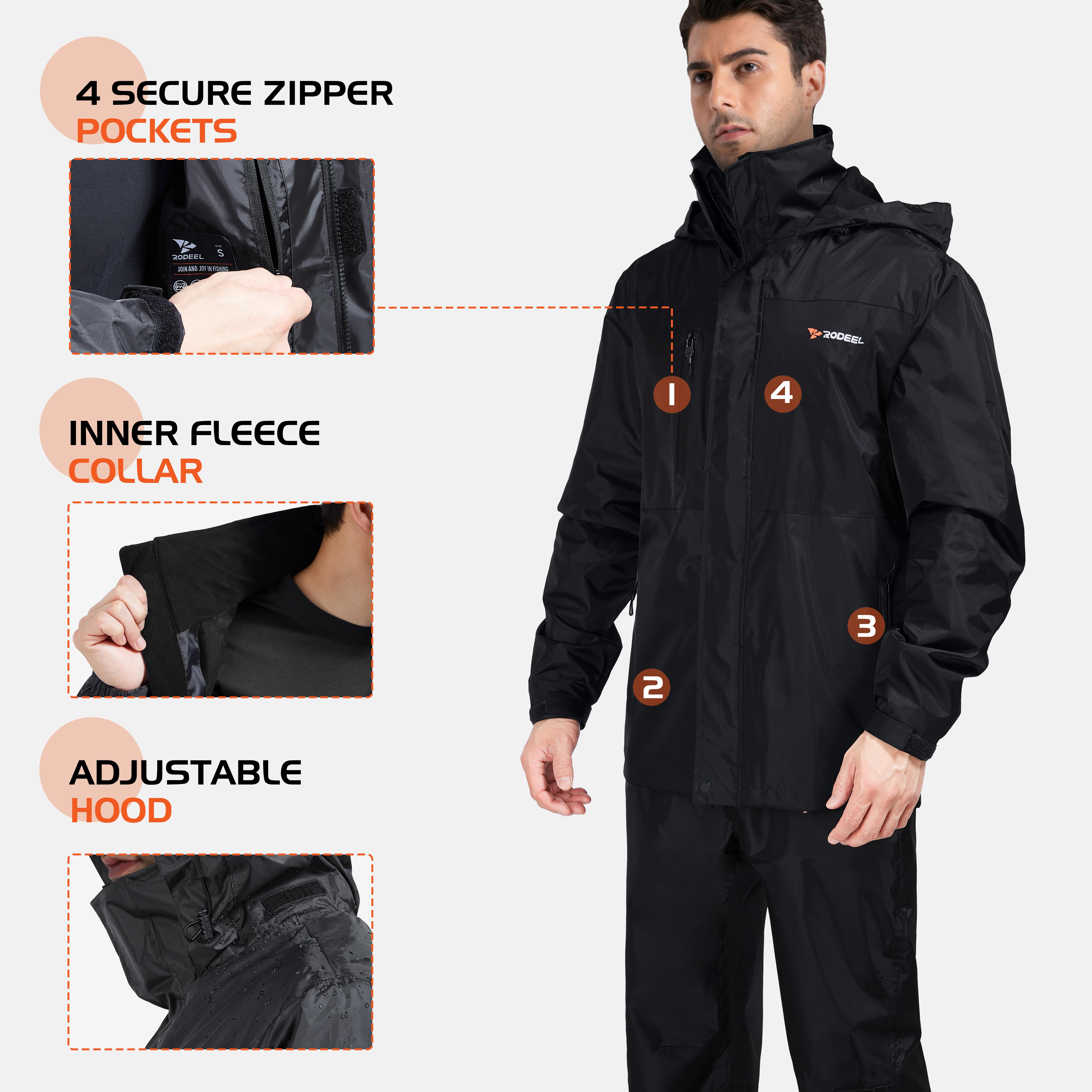 Waterproof Bib Overalls Rain Suit Men Lightweight Breathable Full Zip Hooded Jacket Durable Rain Coat Weatherproof Rainwear