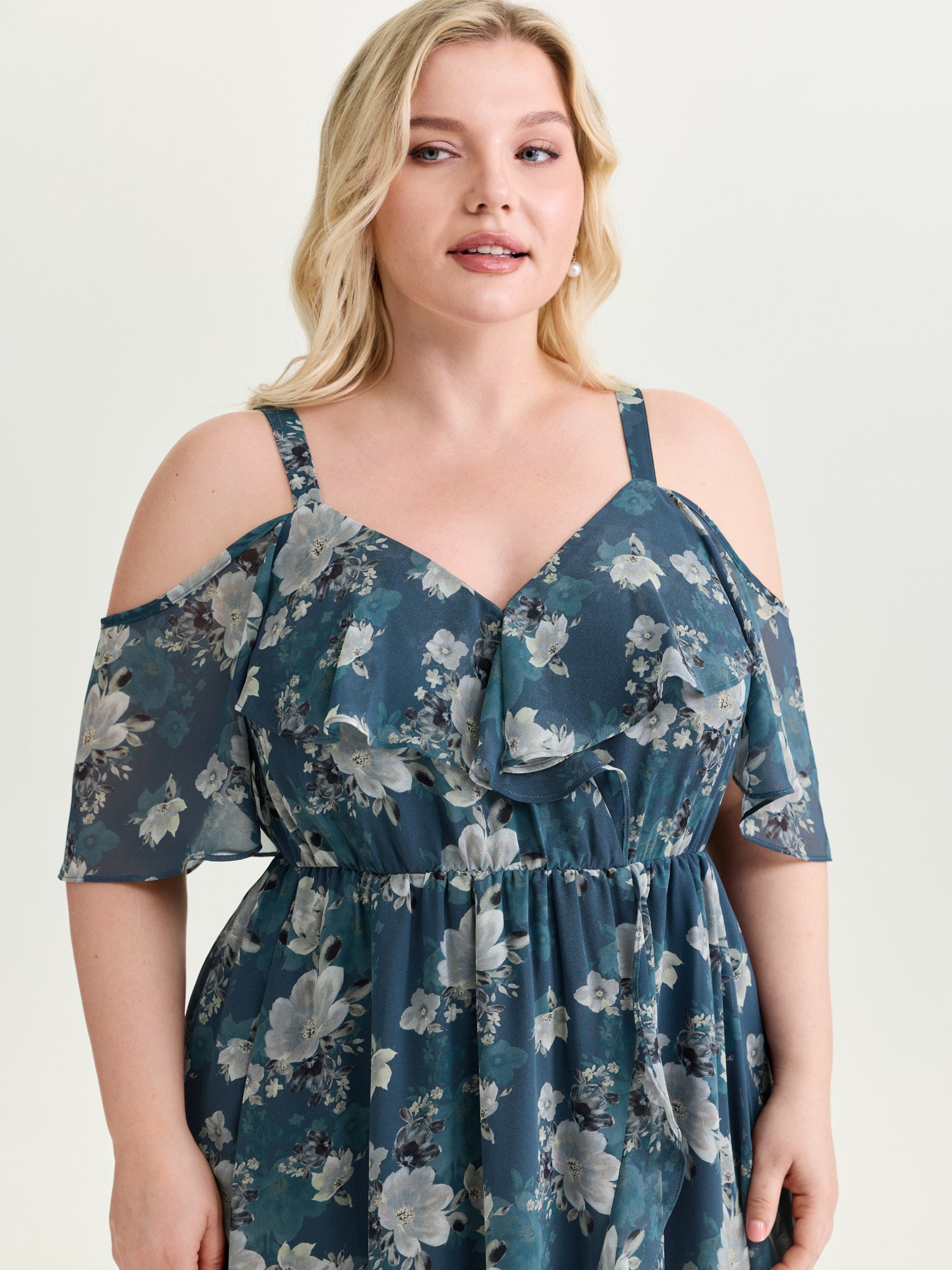 Floral Print Cold-Shoulder Midi Dress