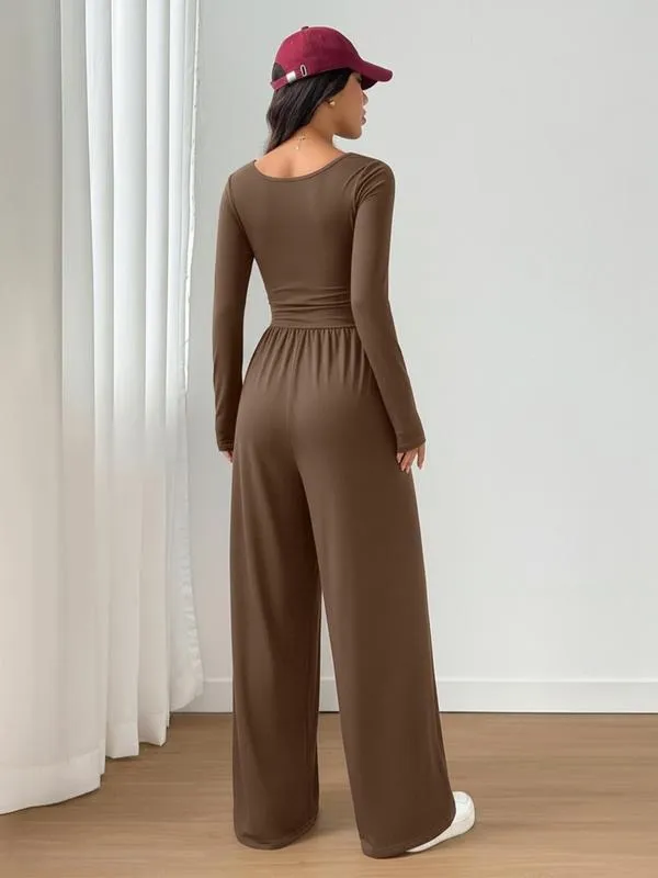Women's Fall Winter Knit Wide Leg Jumpsuit