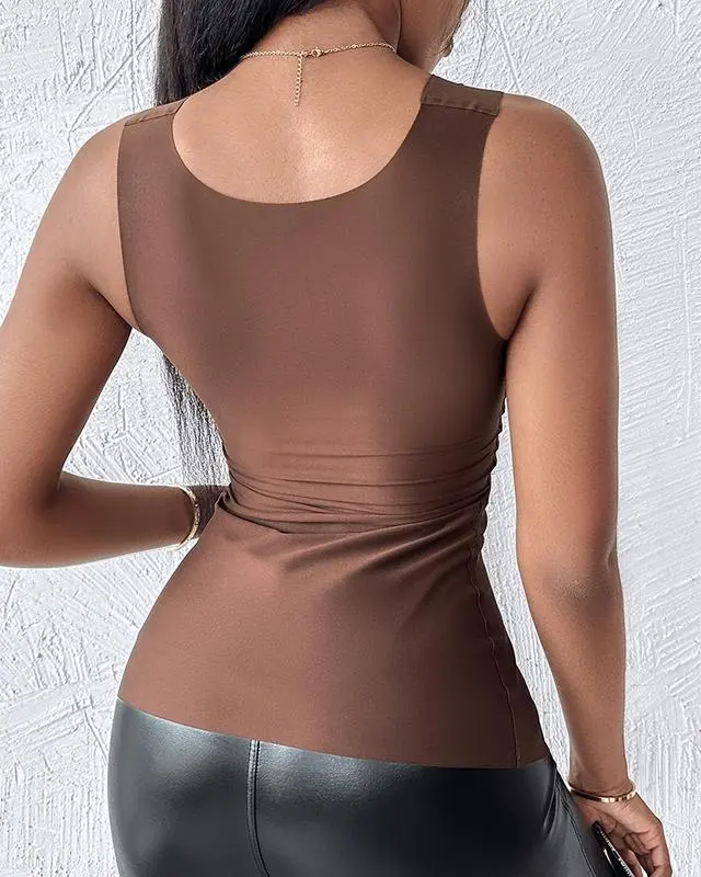 Women's U Neck Shapewear Built-in Bra Tank High Strechy Sleeveless Slim Fit Tops Camisole