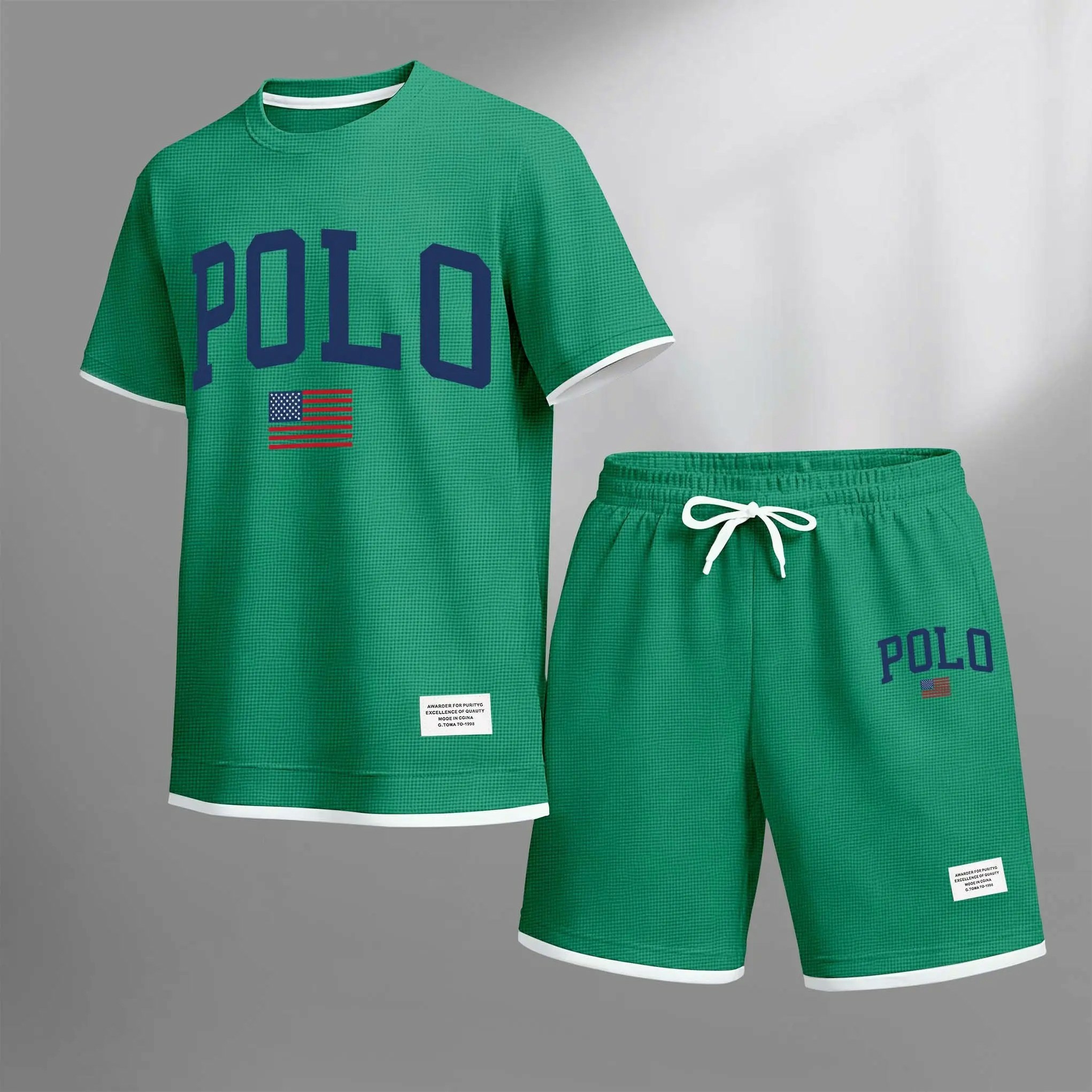 Men’s Printed Polo Shirt & Drawstring Shorts Set – Casual Summer 2-Piece Outfit