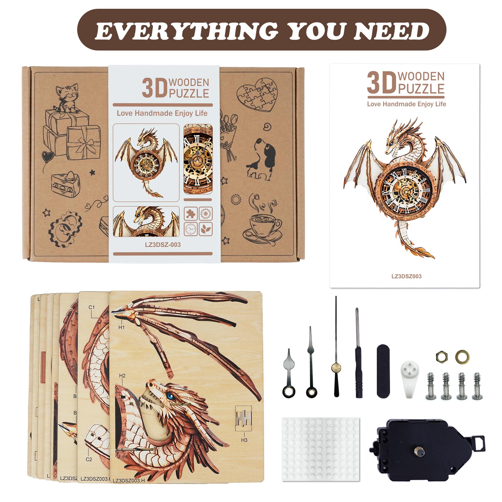 Ancient Dragon – DIY Wooden Clock, 3D Puzzle Craft Kit