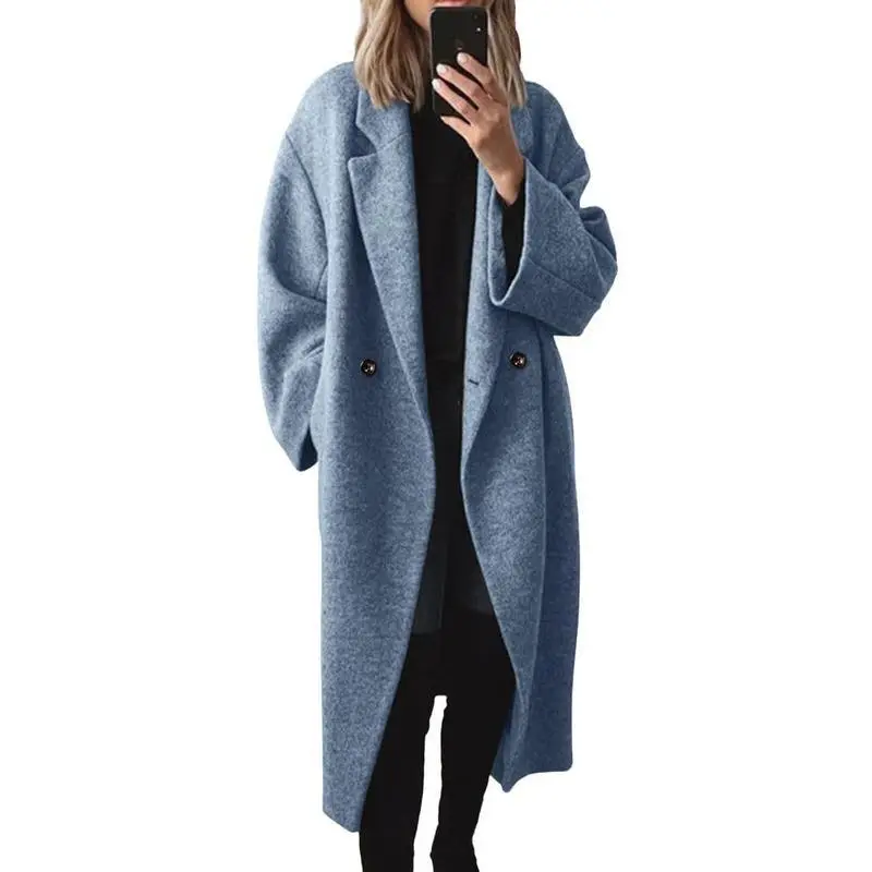 Women'S Winter Double-Breasted Long Wool Coat