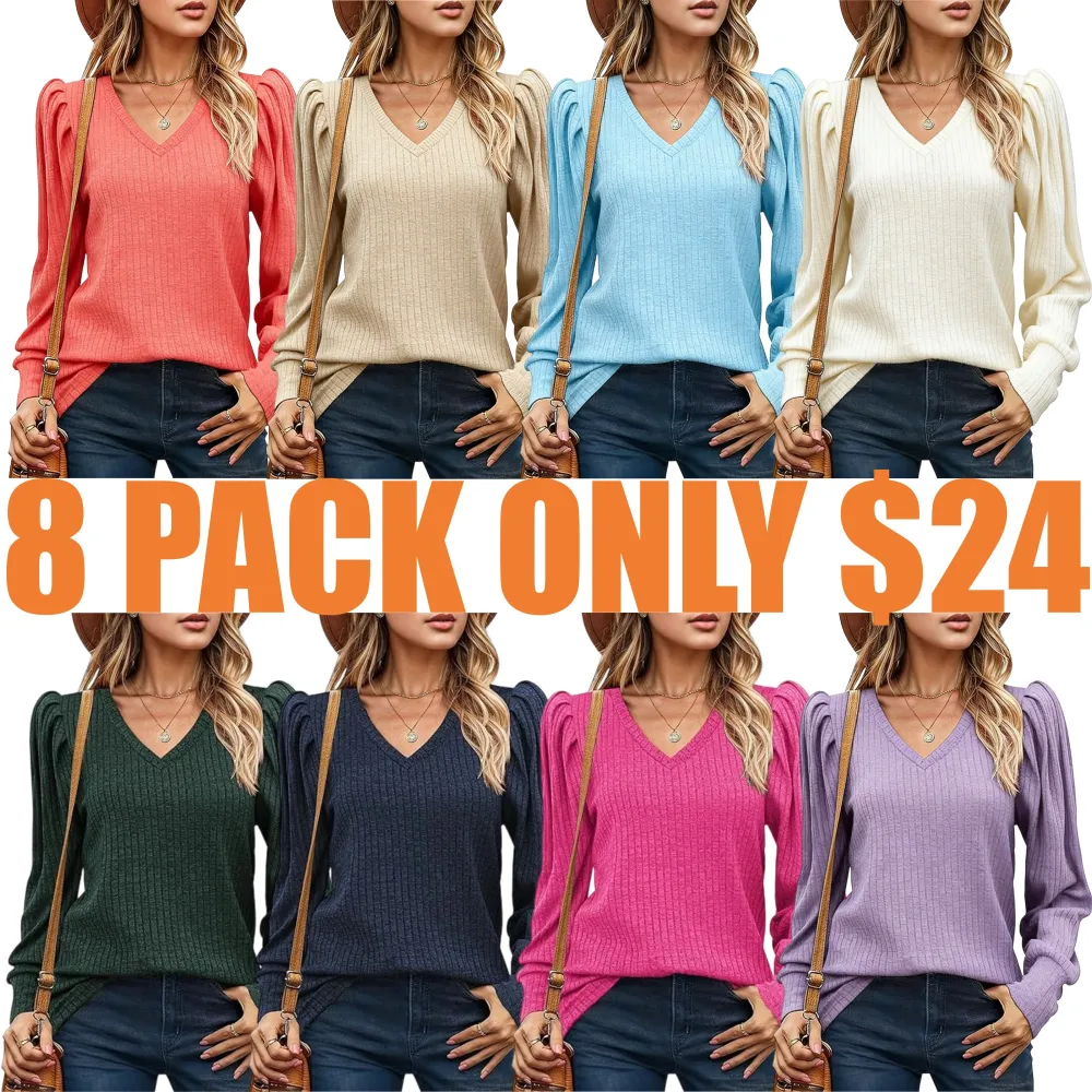 Women's Knit Shirt Soft Puff Long Sleeve