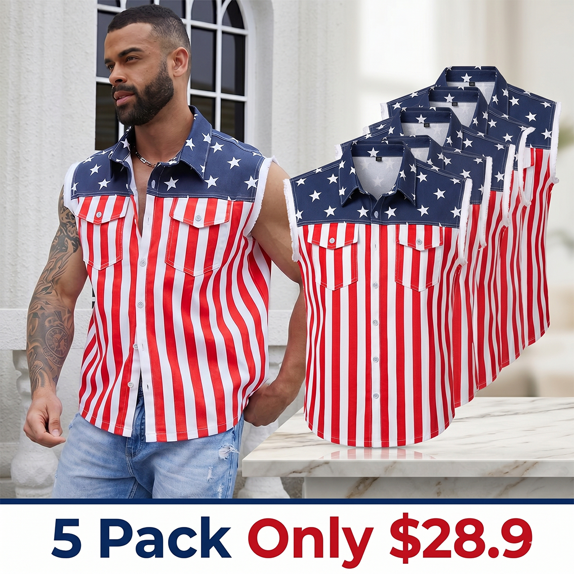 4th of July Men’s American Flag Denim Vest