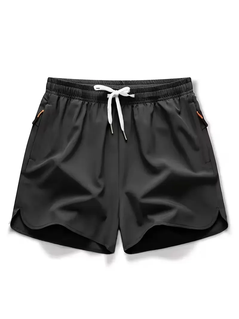 Men's Drawstring Zipper Pocket Shorts, Casual ElasticWaist Beach Shorts for Summer