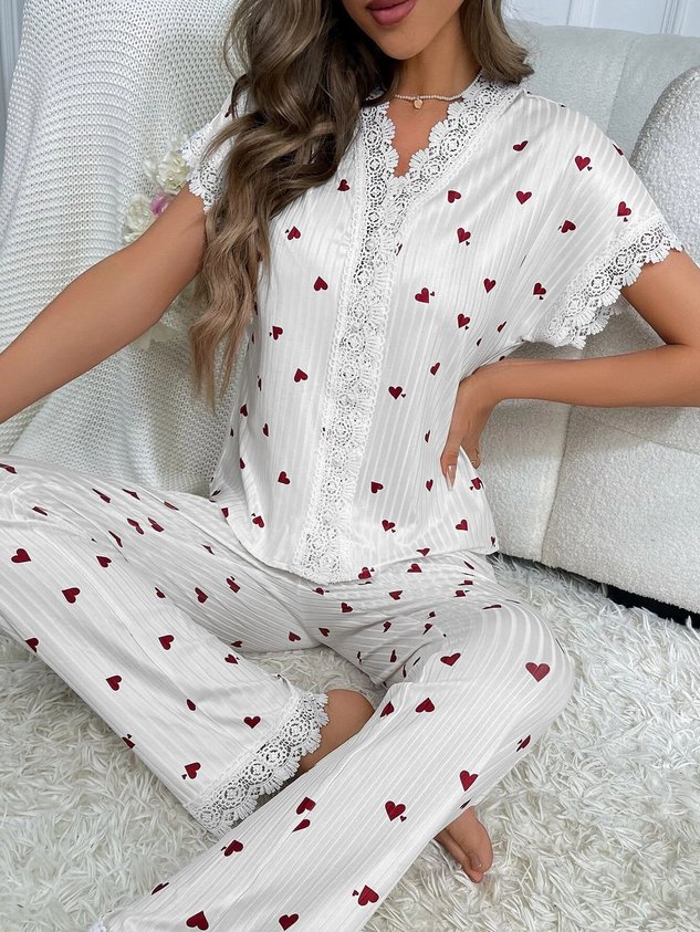 Simple V Neck Floral Loose Lounge Set