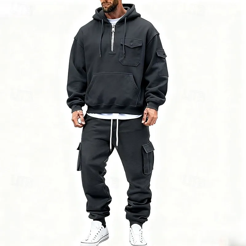 Cargo Two Piece Men's Hoodie Tracksuit Hoodie & Pants Set