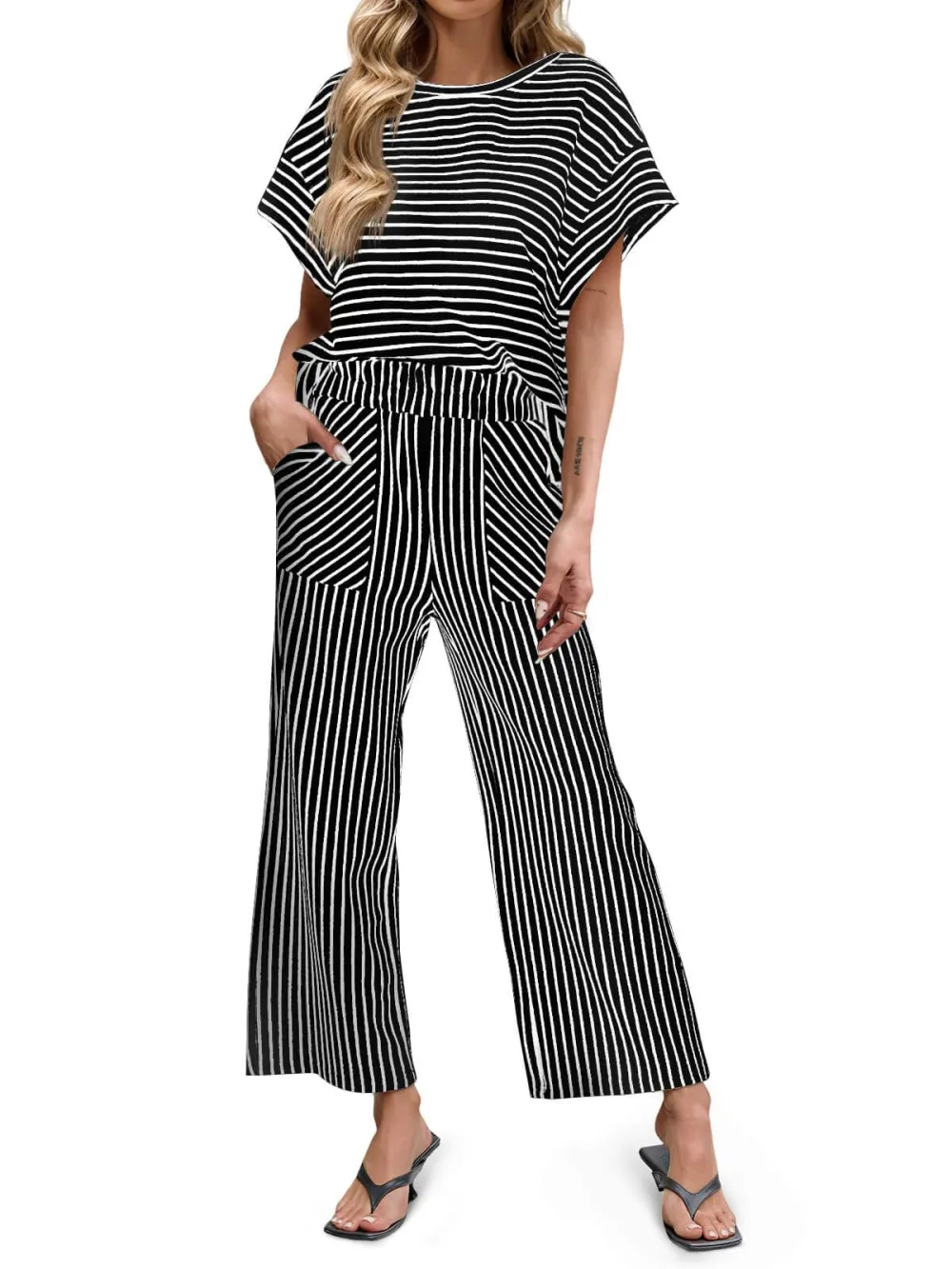🔥10-PACK (Contain all color)🔥Women's Striped 2 Piece Lounge Set