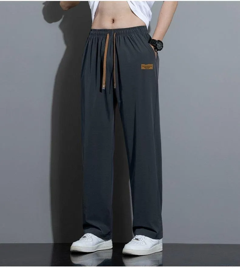 Men’s Casual Lightweight Ice Silk Jogger Pants with Drawstring Waist — Machine washable