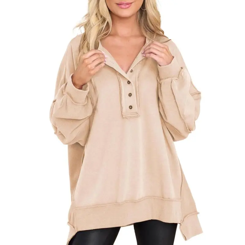 Women's Oversized Button Henley Sweatshirts