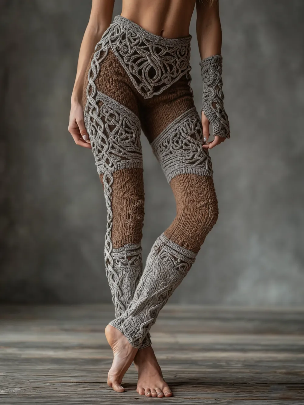 Vintage Viking Celtic Knot Art Knit Jacquard Cozy Leggings