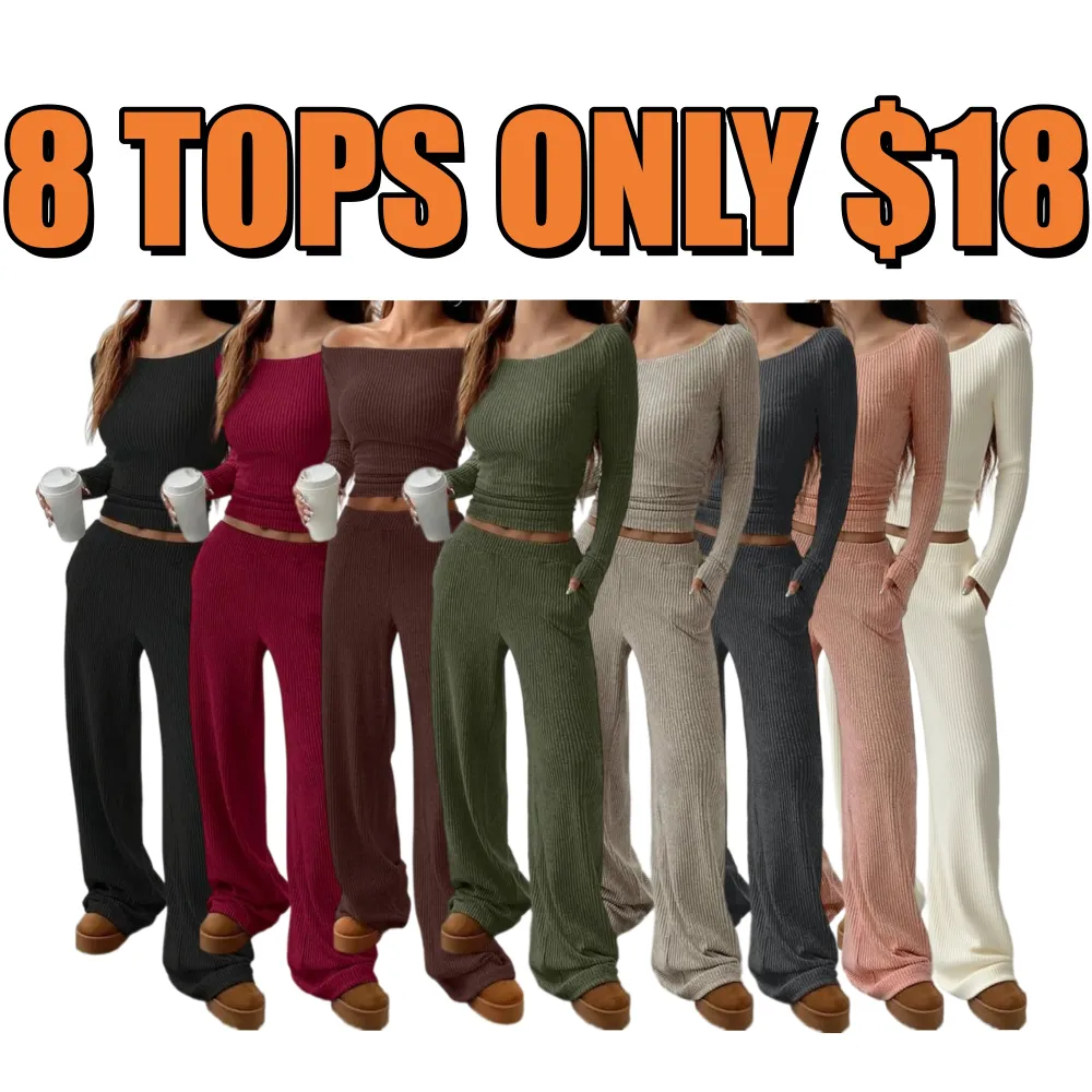 Women's Casual Striped Long Sleeve Top & Loose Pocket Pants Set