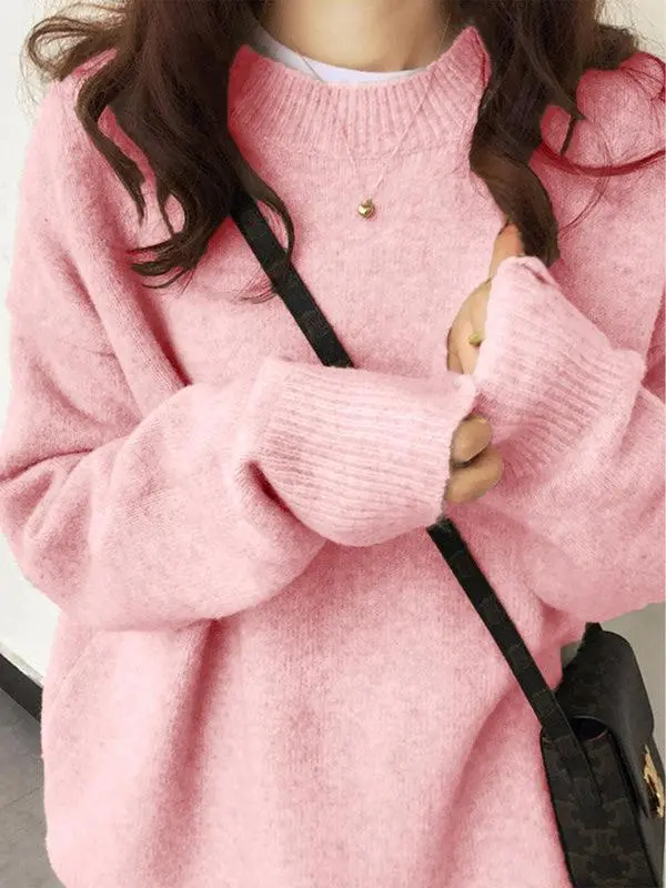 Women's Solid Drop Shoulder Long Sleeve Sweater Pullover