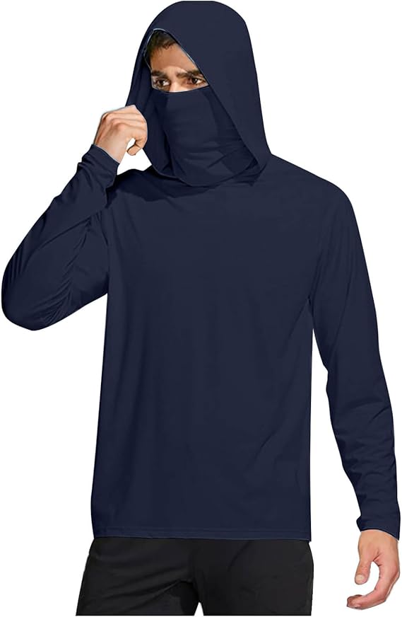 Men’s UPF 50+ Sun Protection Hooded Fishing Shirt with Face Mask