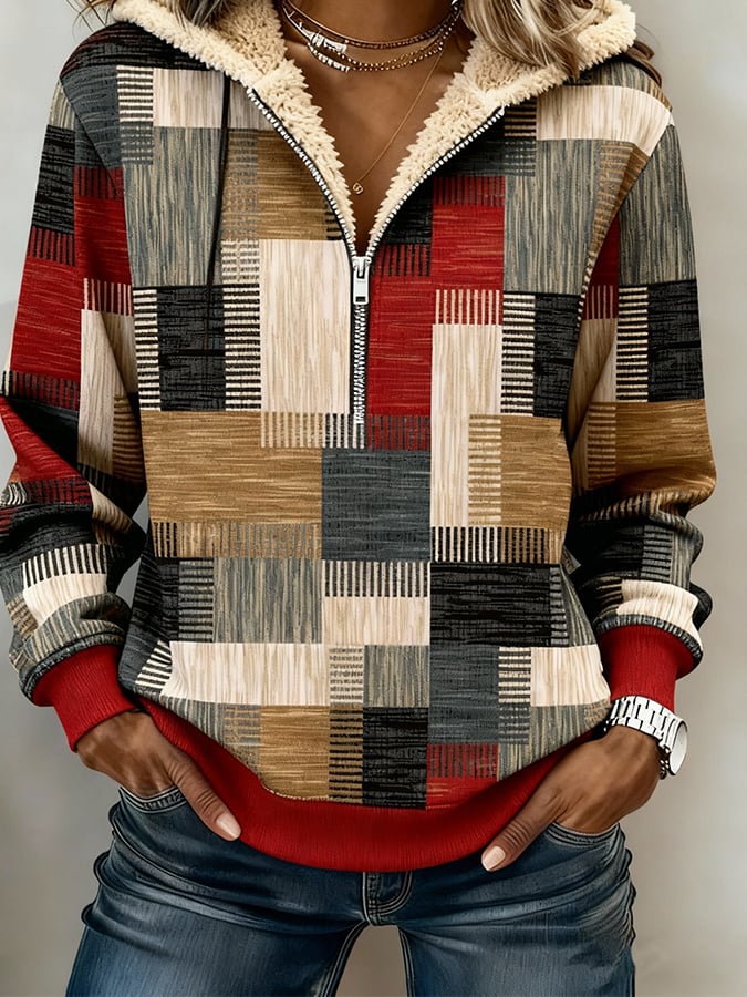 Women'S Casual Loose Color-Blocked Sweatshirt