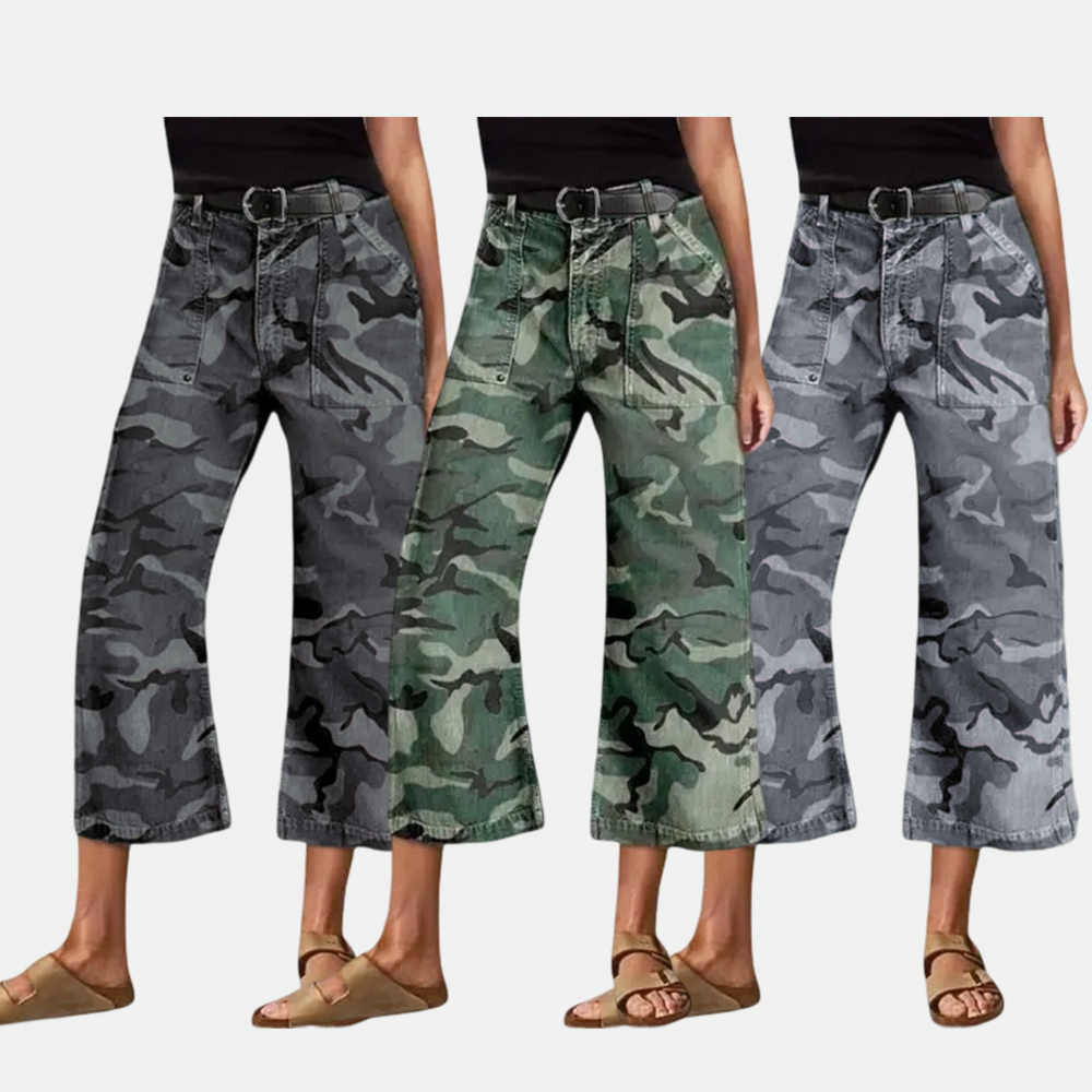 Camo Print Mid Waist Straight Leg Capri Pants Summer Vibes