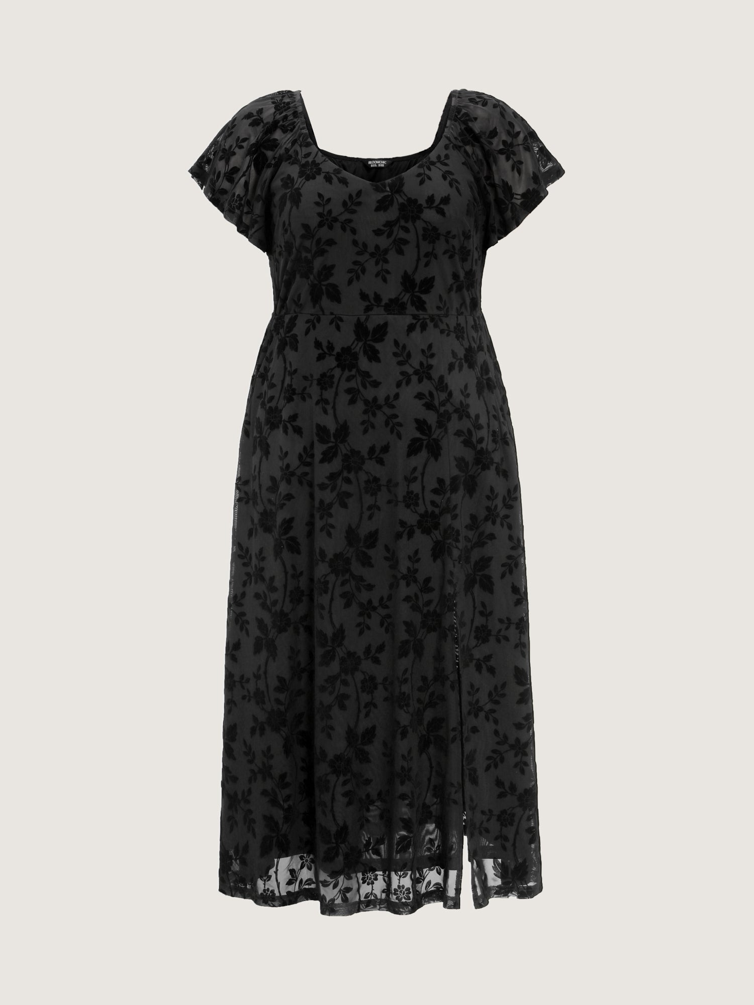 Floral Textured Jacquard Slit Hem Maxi Dress