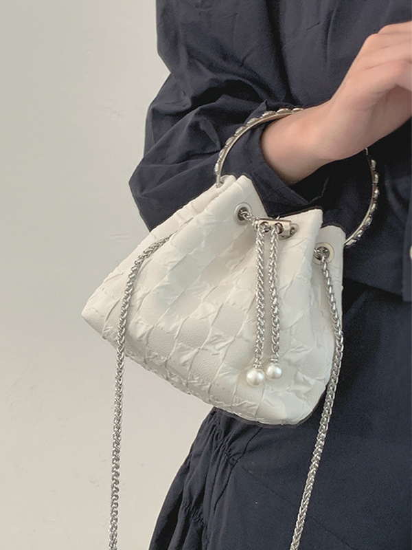 Urban Solid Color Checkered Chain Bucket Messenger Bags