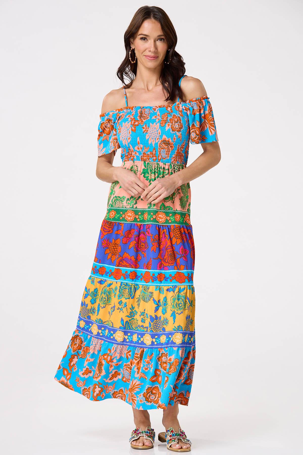 Floral Color Block Maxi Dress