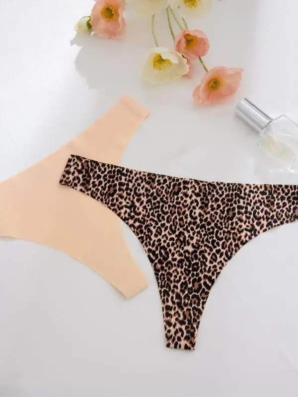 Women's Solid Color & Leopard Print Seamless Thong (Less than $1 each!)