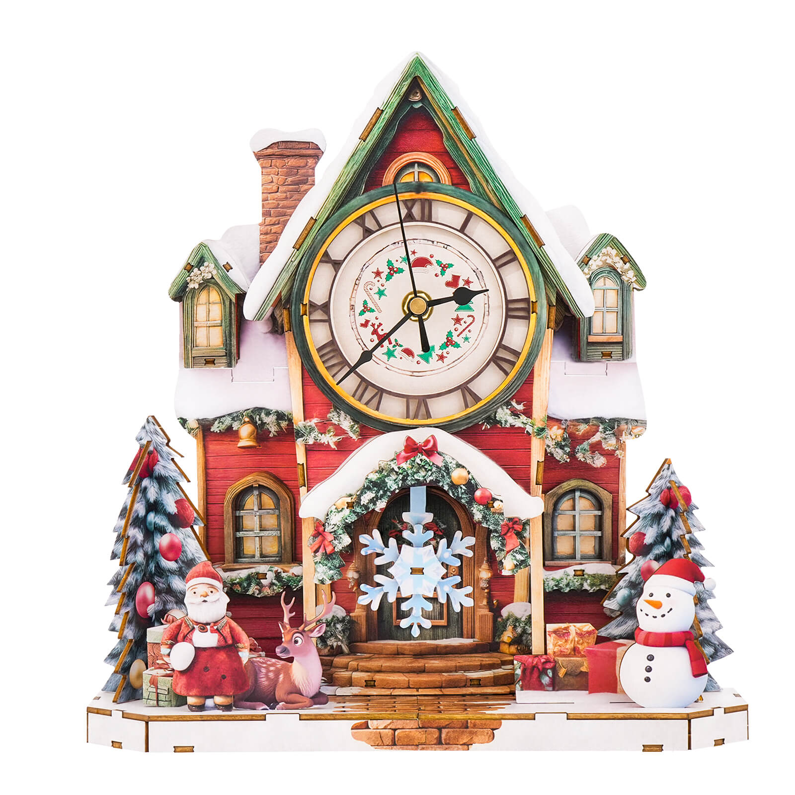 Christmas House– DIY Wooden Clock, 3D Puzzle Craft Kit