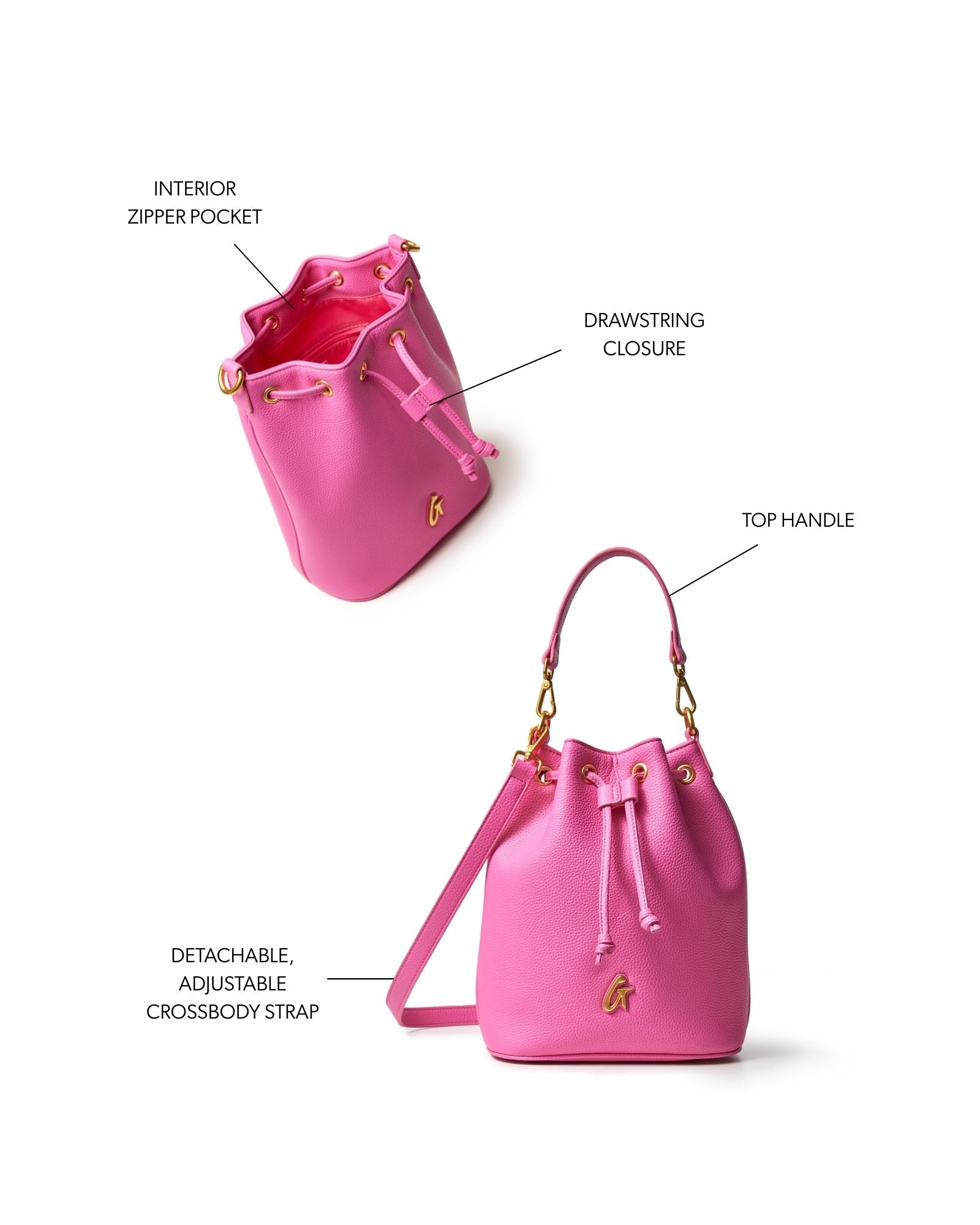 MEDIUM PEBBLE BUCKET BAG - HOT PINK