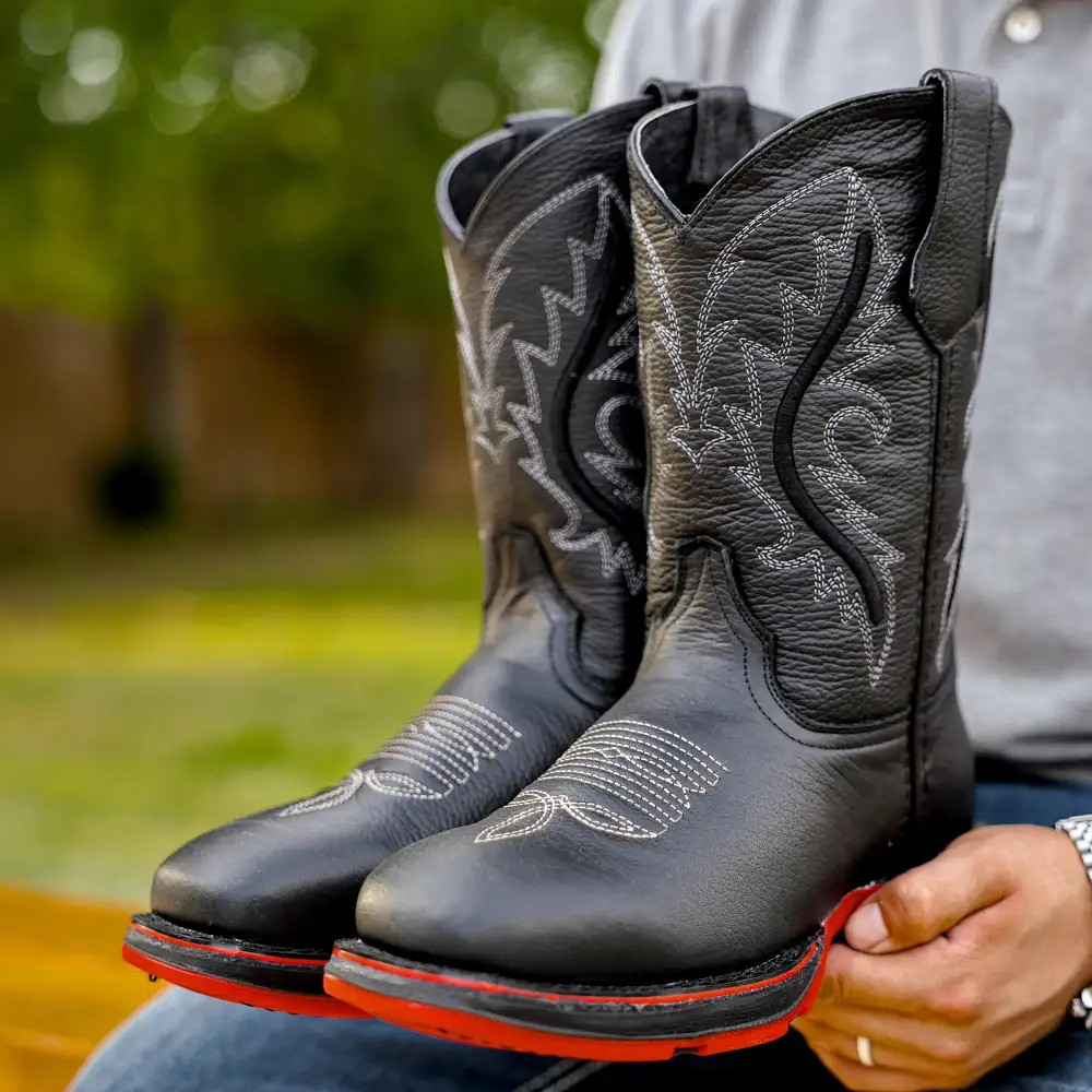 Black Leather Boots With 3D Lightweight Sole - Square Toe