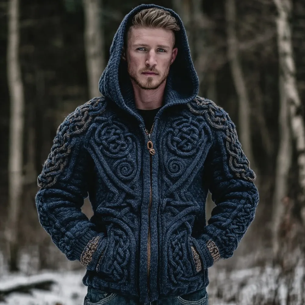Men's Viking Celtic Jacquard Chunky Sweater Cardigan