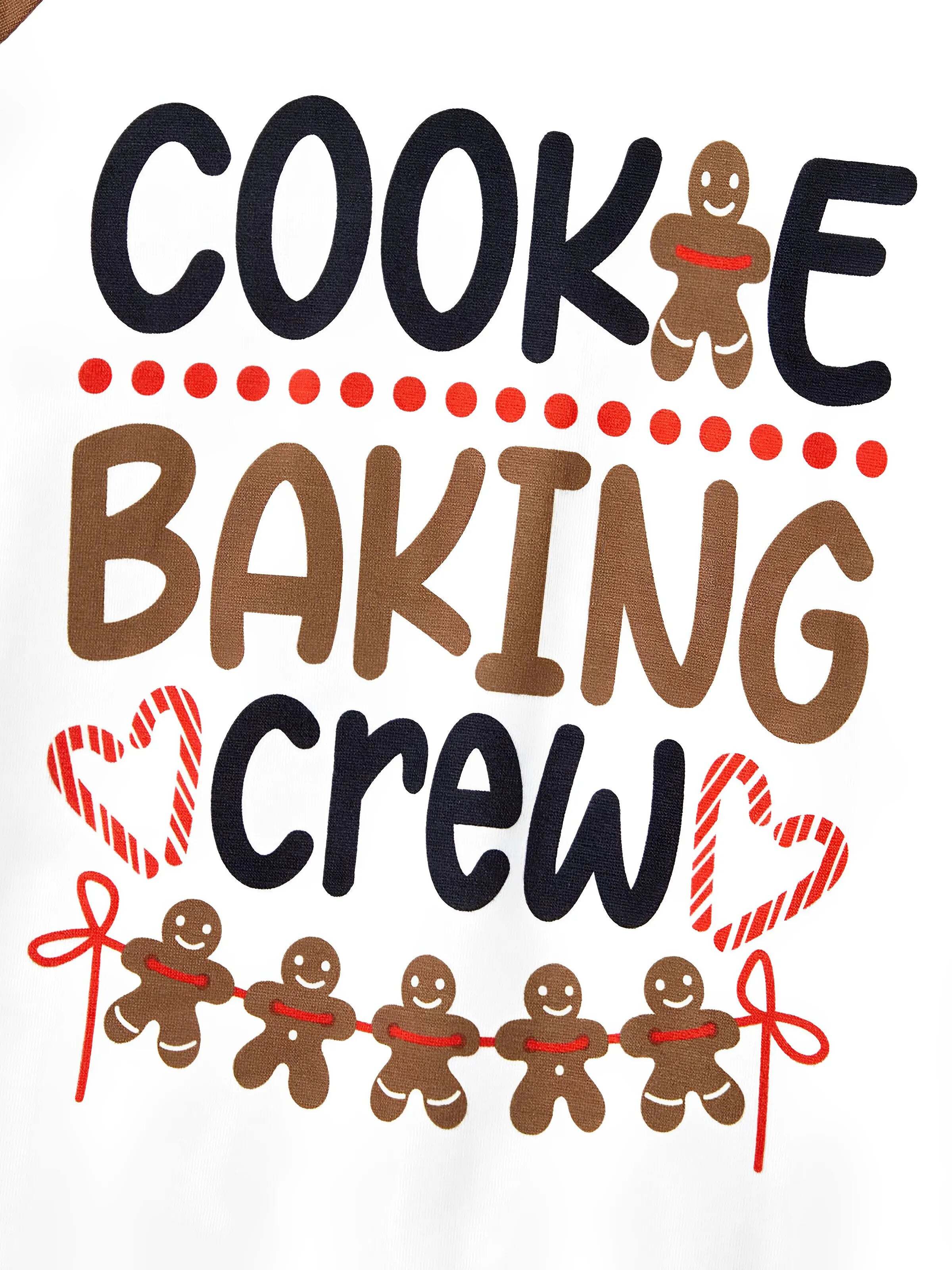 Christmas Family Matching Letter and Gingerbread Man Print Long-sleeve Pajamas Sets with Christmas Socks Khaki