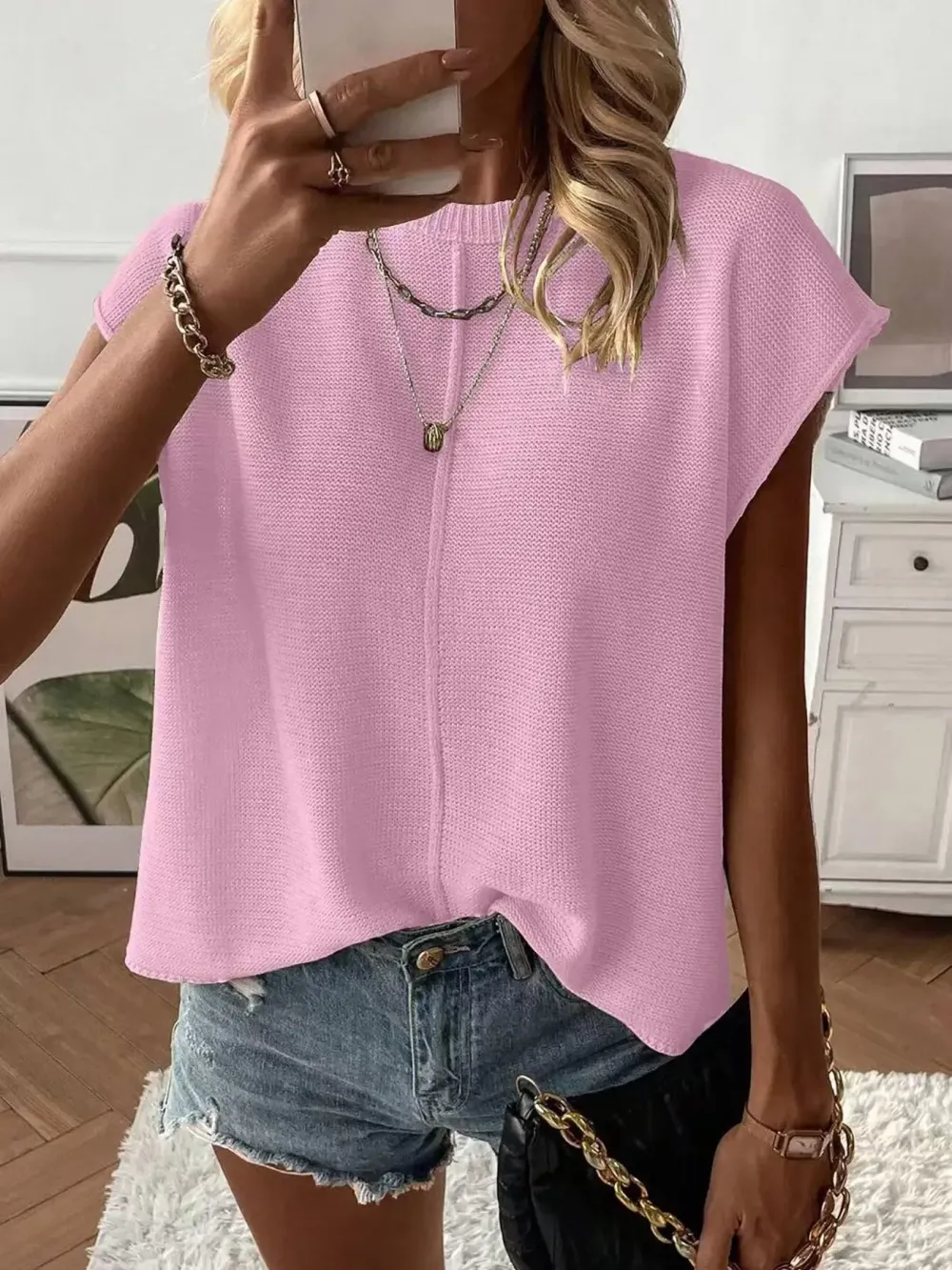 Women's Solid Color Sweater Vest, Casual Fashion Round Neck Knit Top for Summer, Fashion Women's Knitwear for Daily Wear