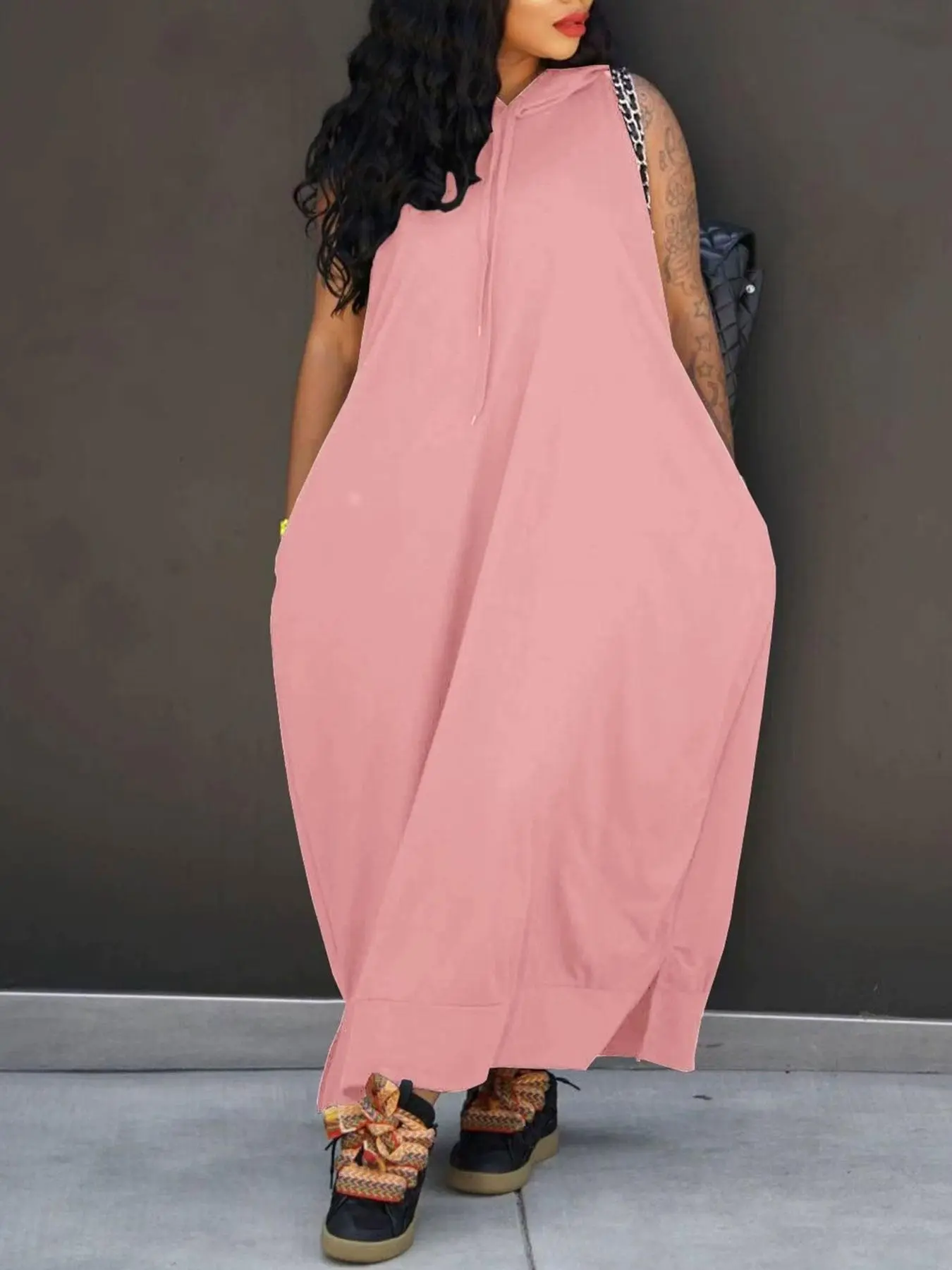 👍9 - PACK Women's Plain Drawstring Hoodie Tank Dress with Pocket for Summer