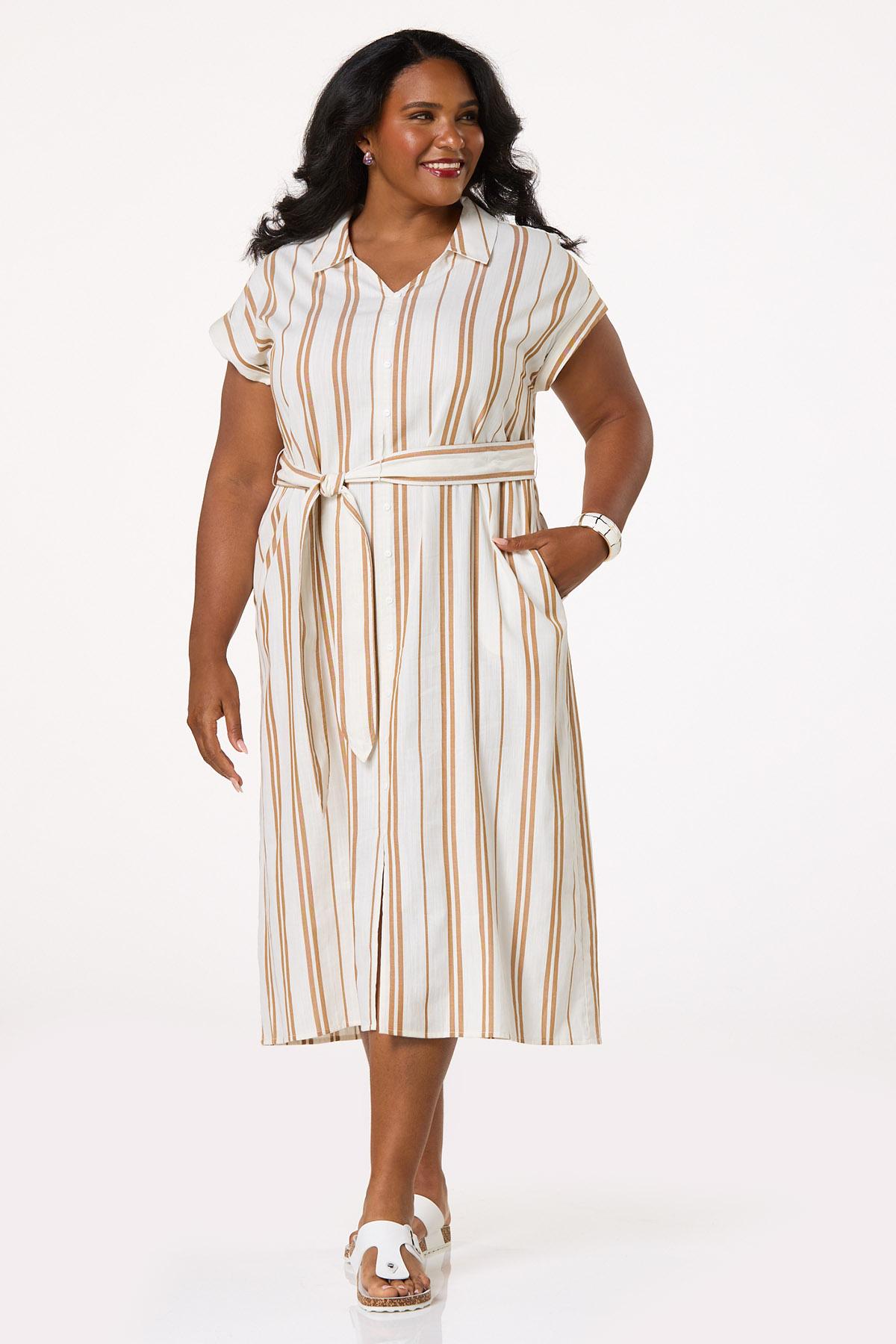 Plus Size Stripe Midi Shirt Dress