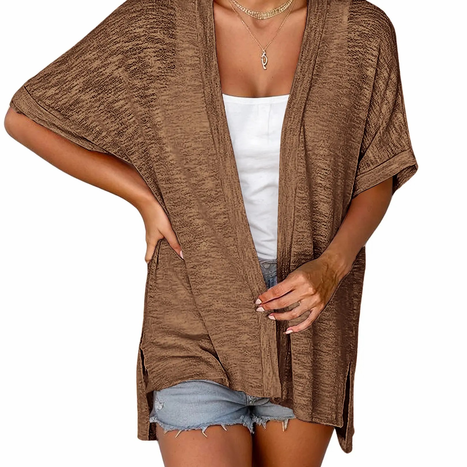 【Stock Up Deals】Women’s Lightweight Summer Open Front Short Sleeve Cardigan Cover Up