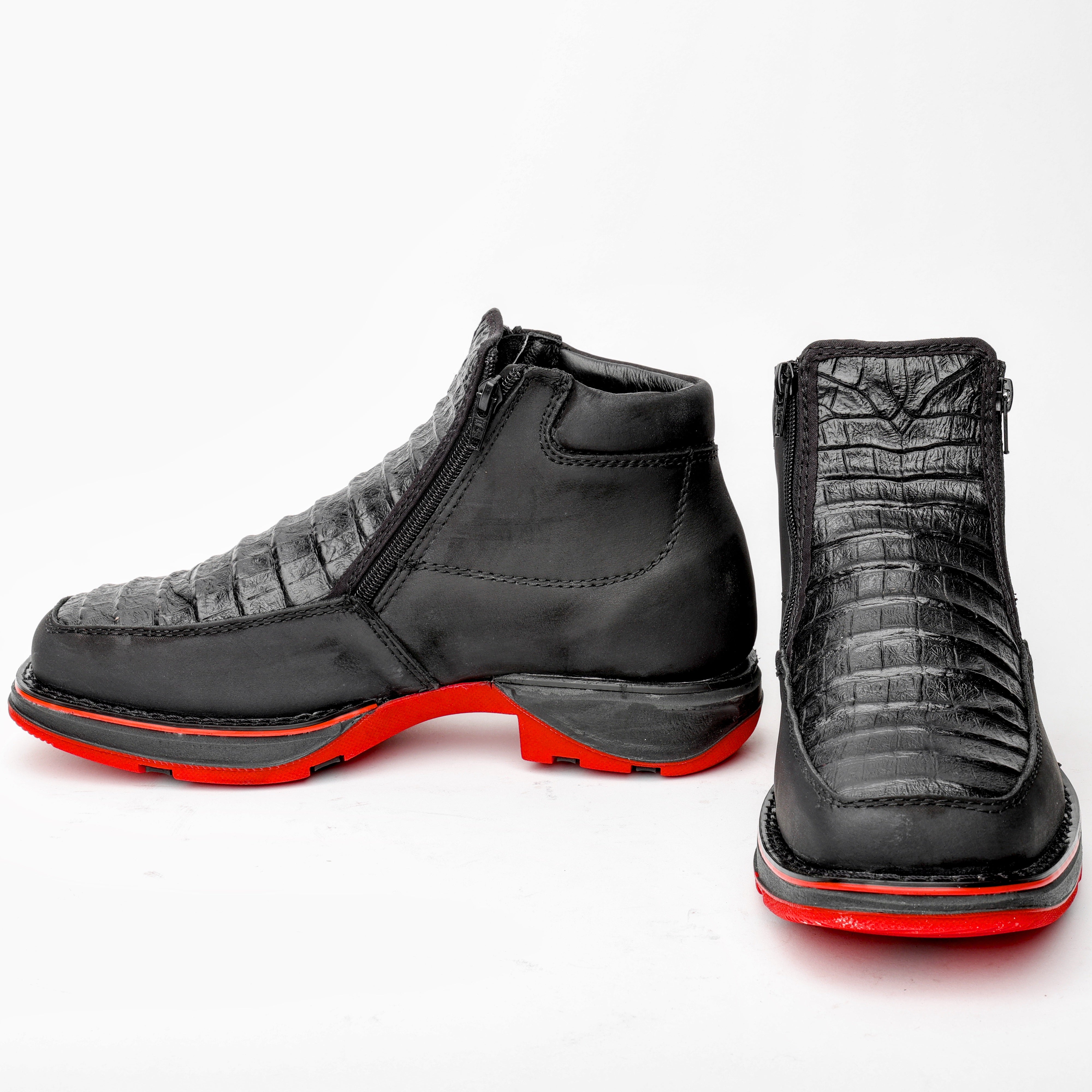 Black Caiman Belly Leather Botin With 3D Lightweight Soles - Square Toe