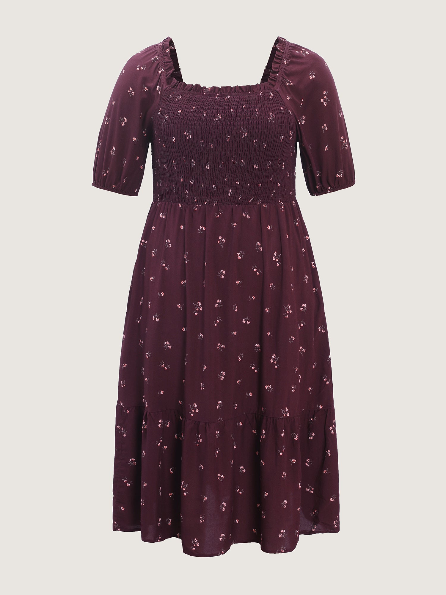 Micro Floral Shirred Bodice Midi Dress