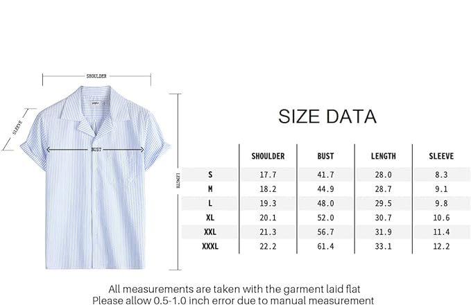 Men‘s Striped Summer Shirt Casual Button Down Short Sleeve Beach Shirts