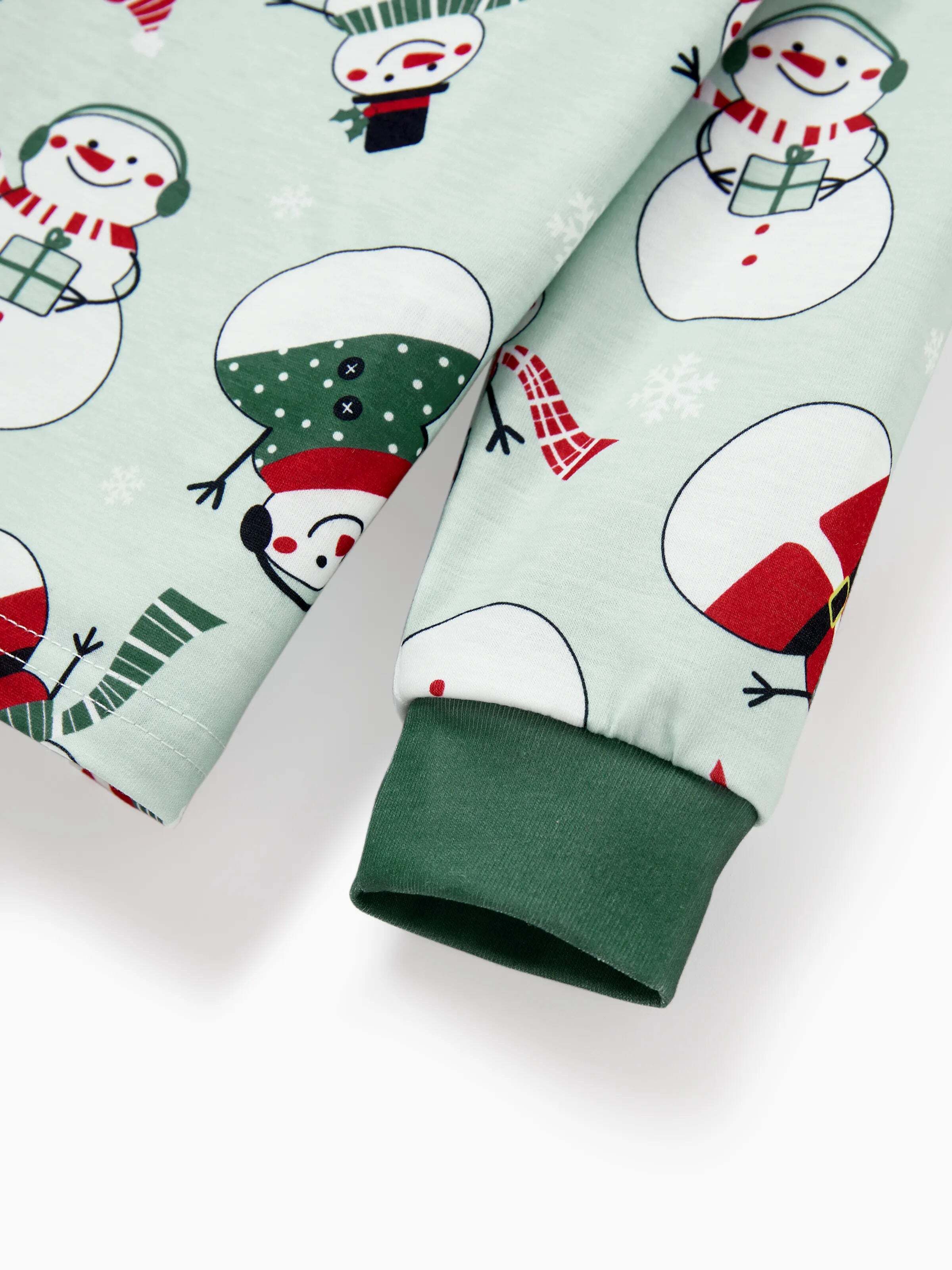 Christmas Matching Family Pajamas Set Christmas Snowman Print PJS with Christmas Socks Mint Green